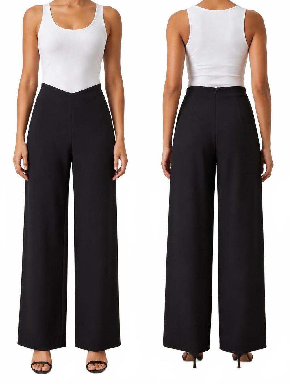 Drama Women's Black High-Waist Wide Leg Dress Pants Size 4. Classic Flattering H